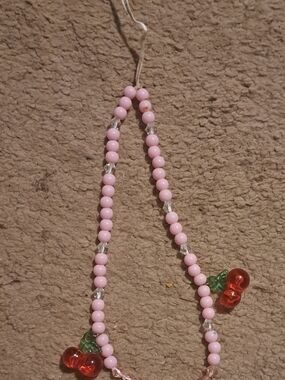 Pink Beaded Phone Charm with Cherry Charms